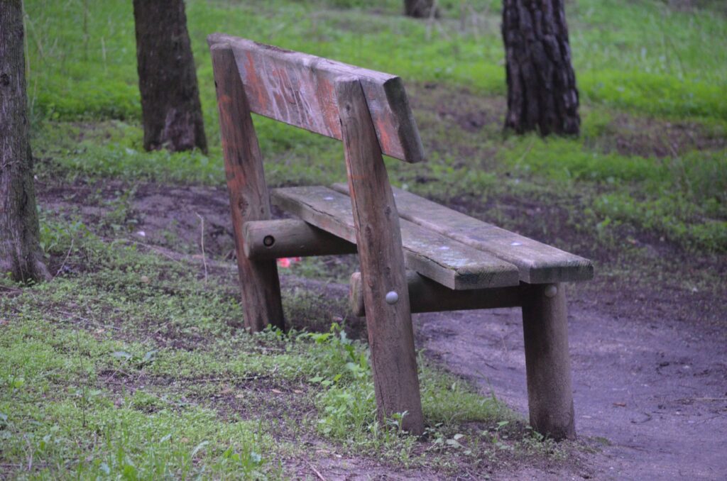 Banco de madera rústico en el campo